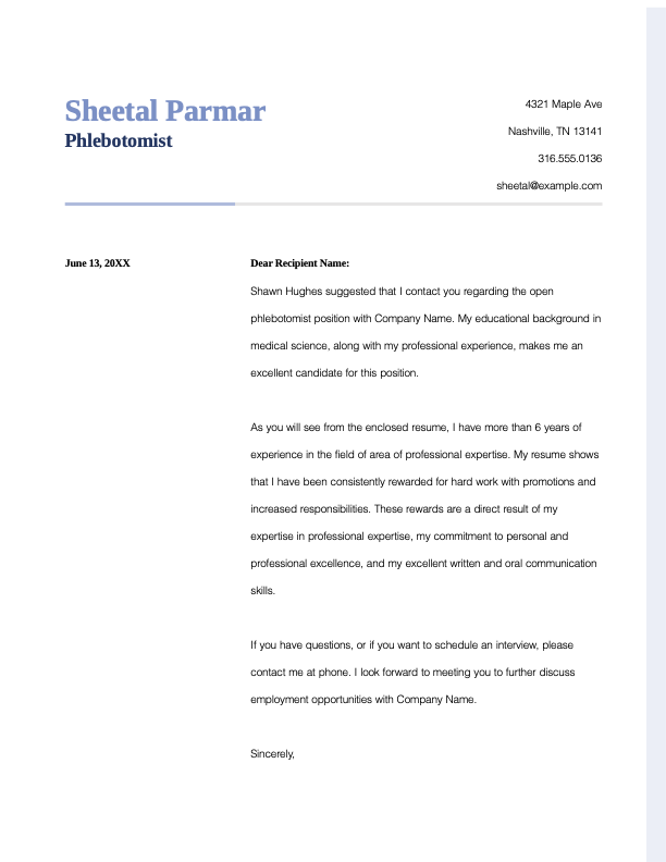 Resume cover letter when referred